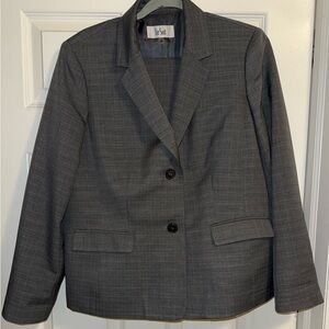 Le Suit Women's Gray Plaid Two-Button Tailored Blazer